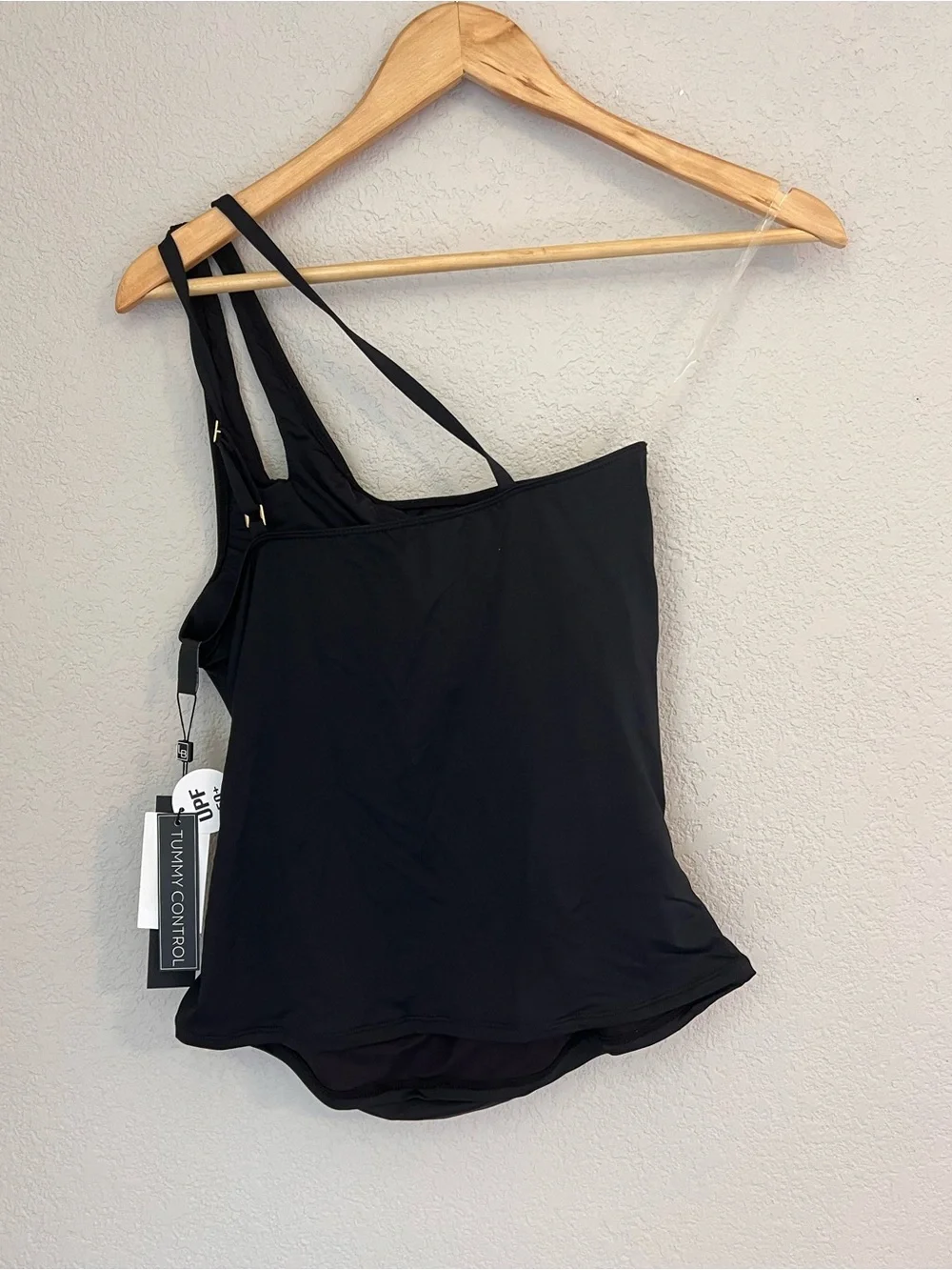 La Blanca Black Asymmetric One-Shoulder Swim Camisole